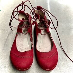 Pre-loved El Naturalista Red Leather Ballet Lace-Up Shoes